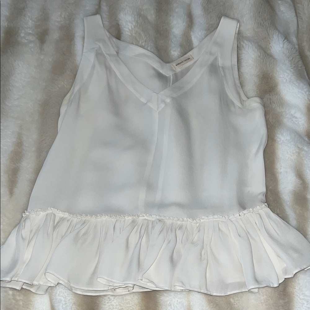 Rebecca Taylor White Ruffle Hem Blouse
